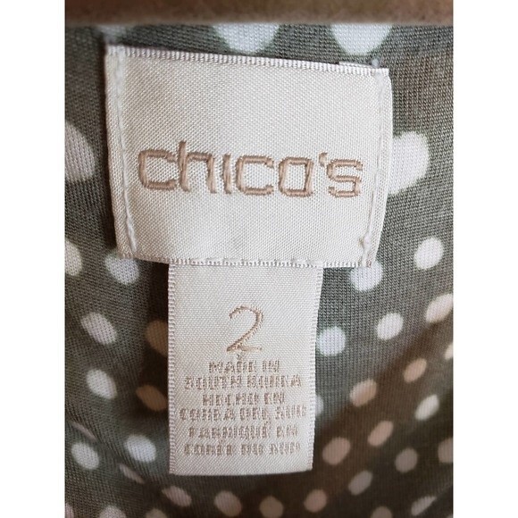 Chico's Short Sleeve Shirt Olive w White Dots Hi/Low Shirt - sz 2/L - Picture 3 of 8